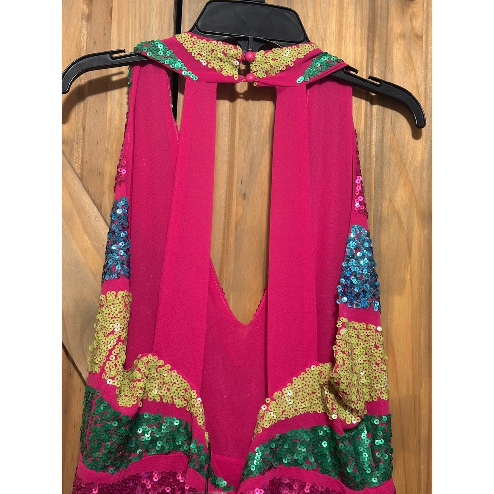 Nasty Gal Embellished Colour Block Plunge Jumpsuit Hot Pink Sequin Multi Size 8 - Picture 6 of 11